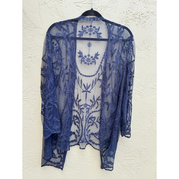 Floral Embroidered Sheer Lace Cardigan Kimono Duster Top - Picture 7 of 8